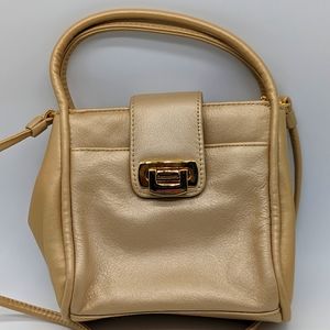 Jacqueline Ferrar Genuine Leather Crossbody Purse Cream Gold Formal